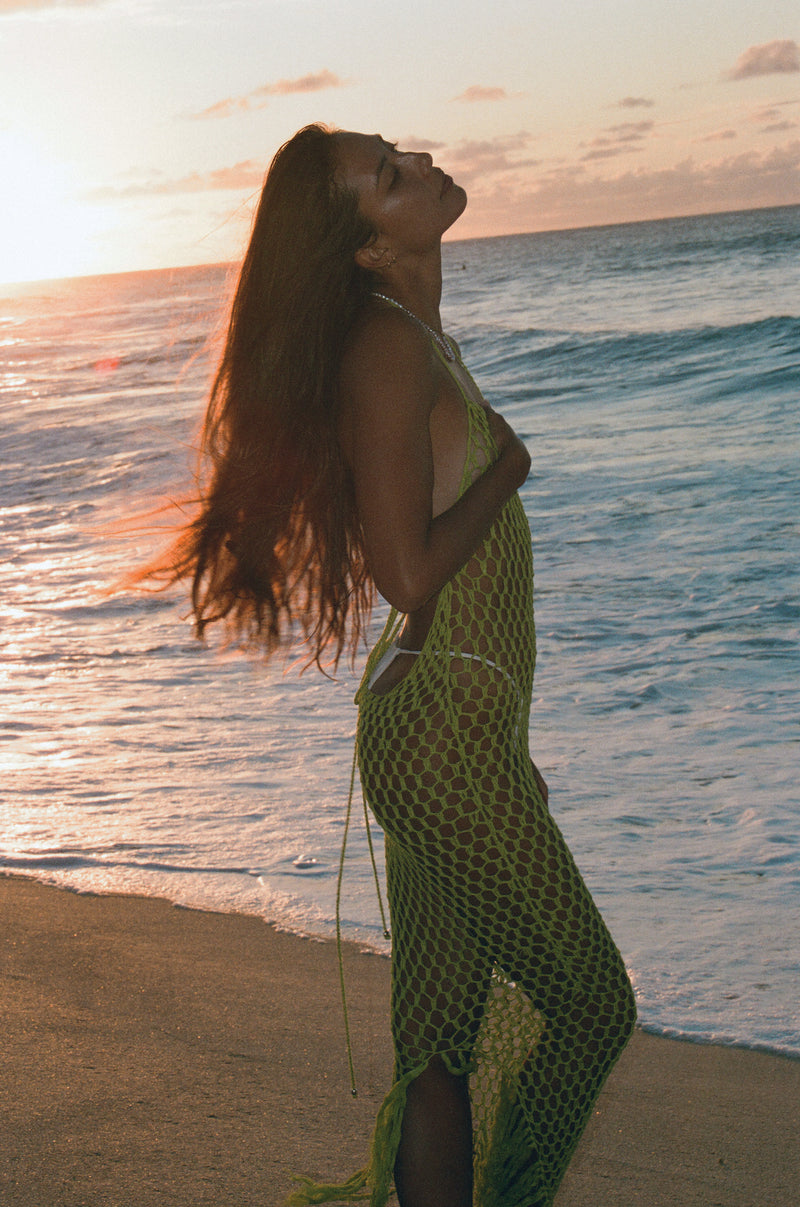 Sumba Crochet Maxi Dress in Pear