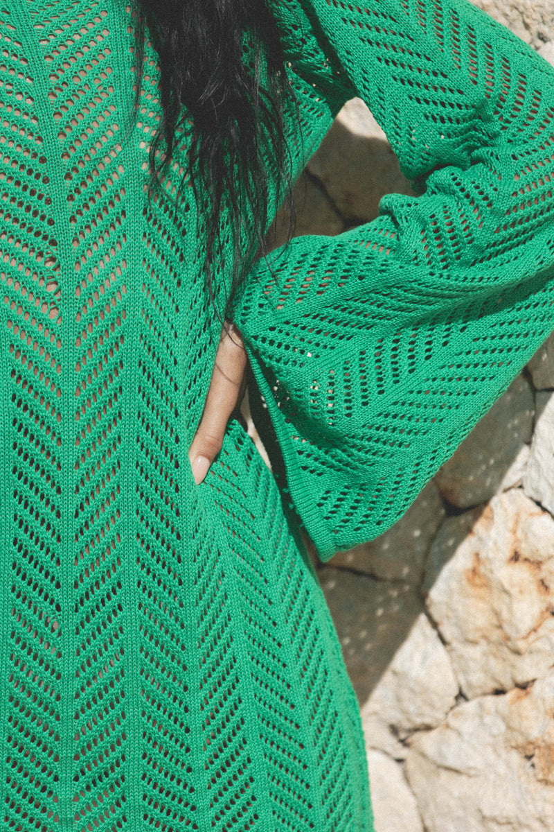 Green Cecile chevron Knit Mini Dress