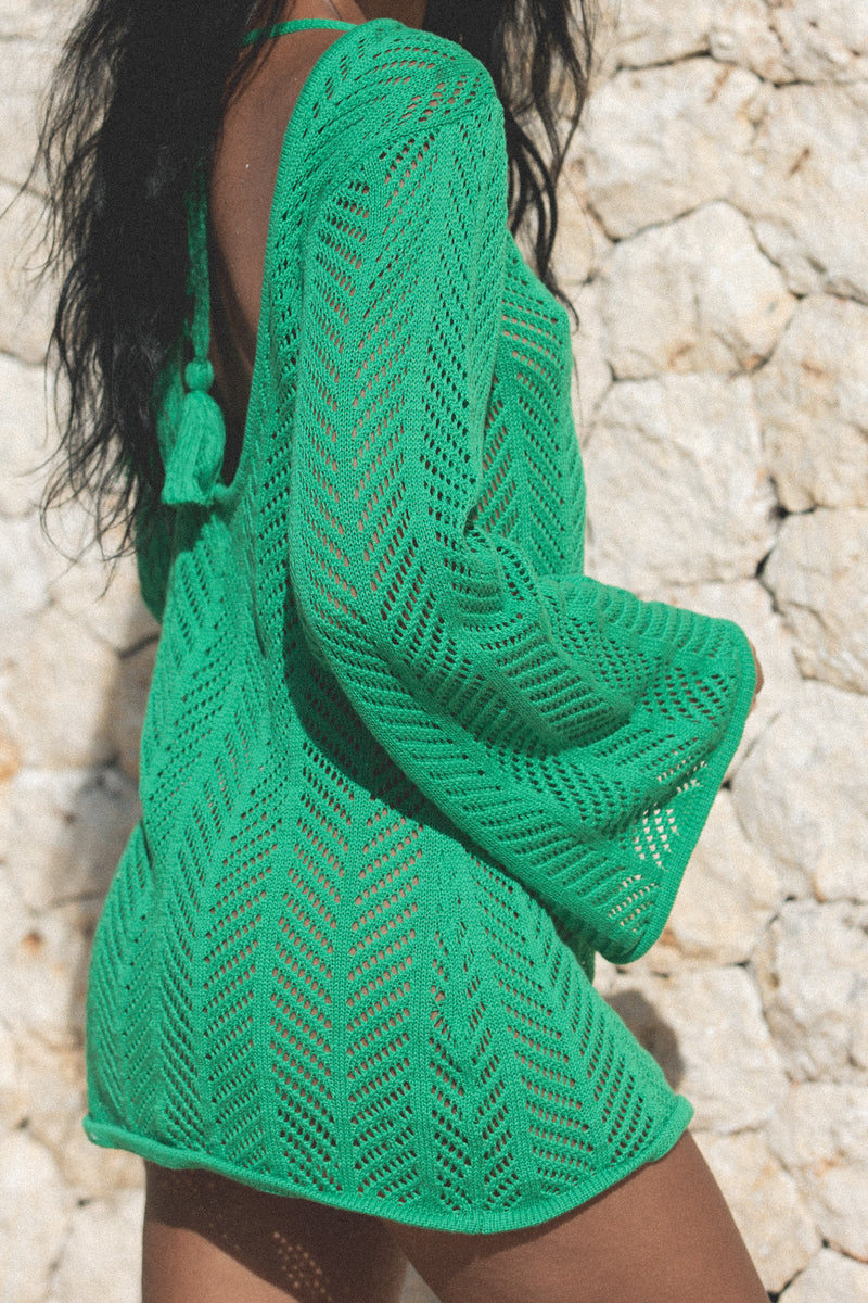 Green Cecile chevron Knit Mini Dress