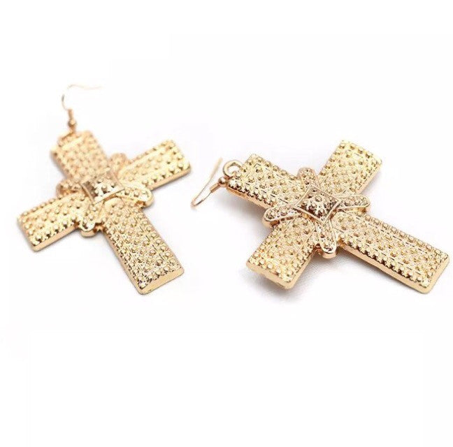 Baroque Statement Cross Earrings