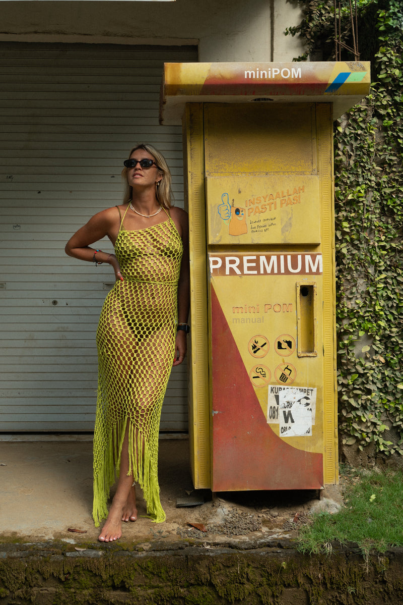 Sumba Crochet Maxi Dress in Pear