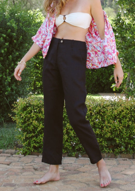 black linen trousers