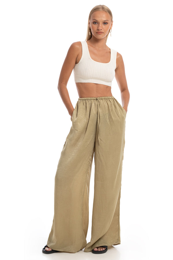 Green shimmer palazzo trousers Summer Resortwear