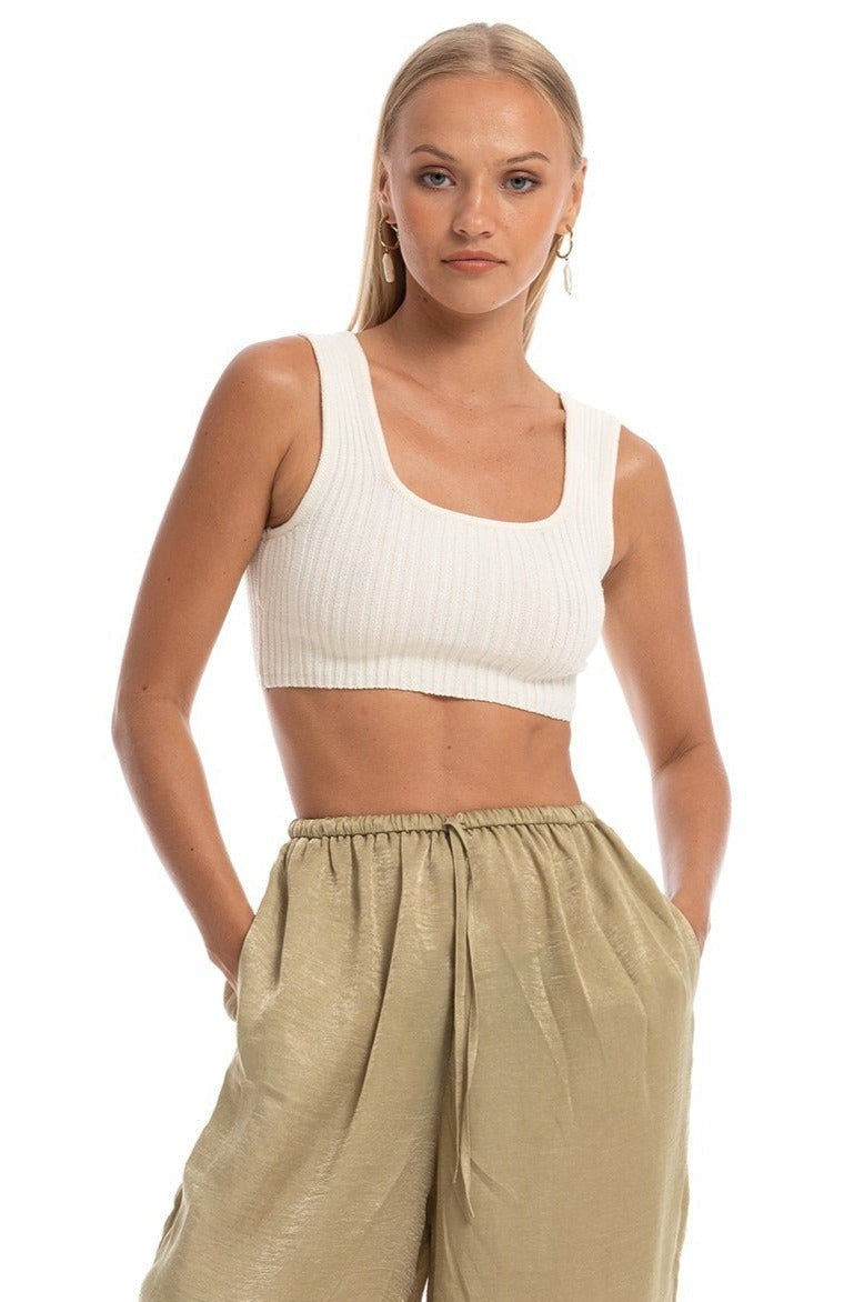 white ribbed knit crop top