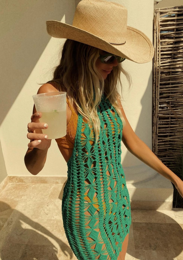 Green diamond Crochet Halter Dress